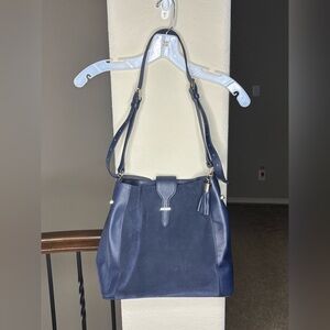 Talbots Blue Suede Hobo Bag Travel Quiet Luxury Neutral Office Work